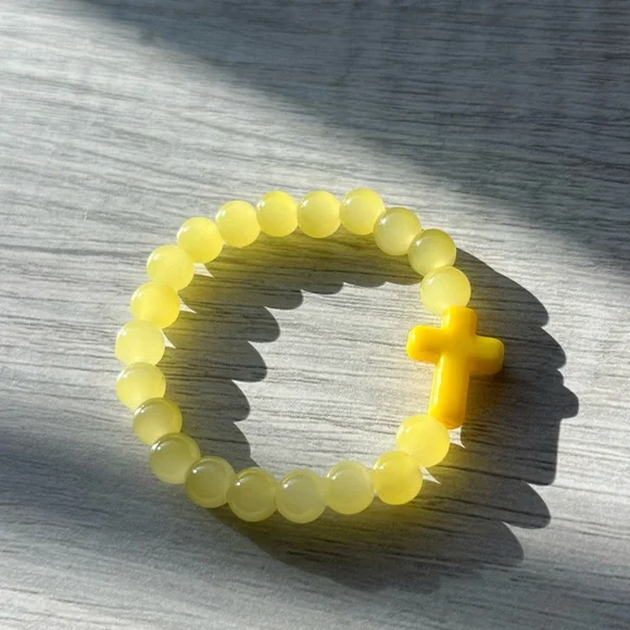 Yellow Cross Beaded Bracelet for Kids | Christian Jewelry | Kids Bracelet - Picture 1 of 1